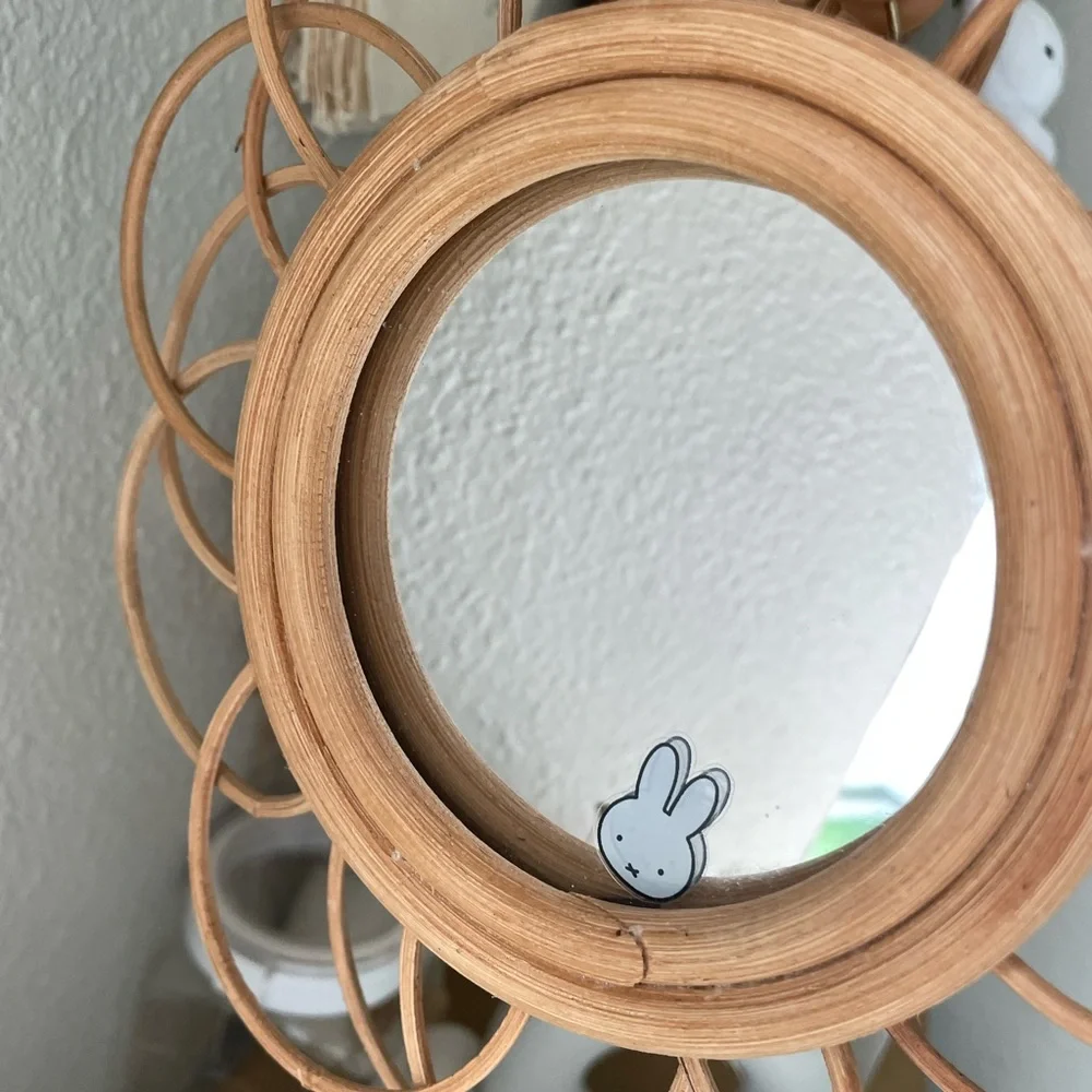 Wooden mirror Miffy Boris flower Handmade Japanese Korean Natural decor